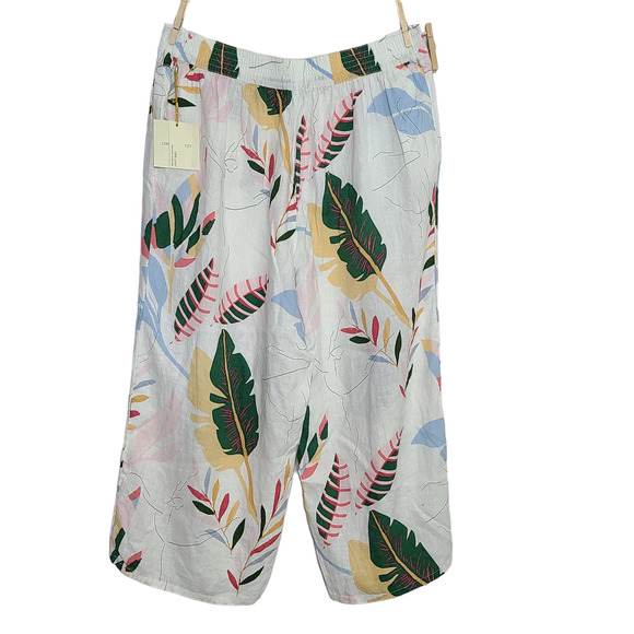 Womens Cynthia Rowley 100% Linen Pants Size 2X Cropped Floral Hawaiian Aloha - Picture 2 of 6